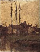 Piet Mondrian The houses beside the poplar trees oil painting
